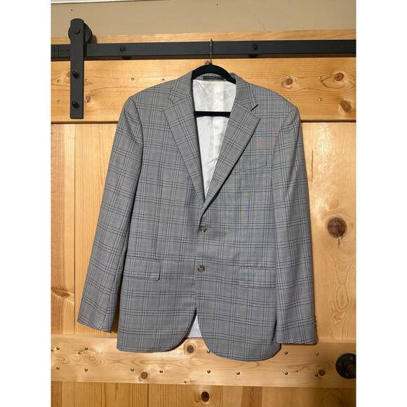 Corneliani Men's Extra Fine Virgin Wool Plaid Striped Grey Jacket Size 42L US - Picture 1 of 14